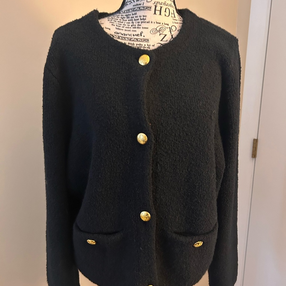 Aqua Black Blazer with Gold Accents